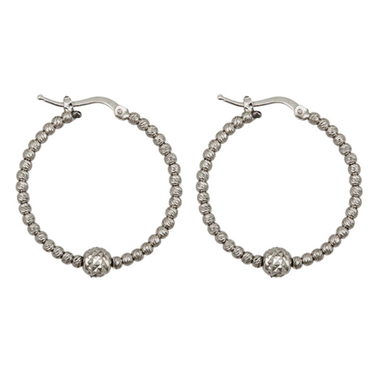 Sterling Silver DC  33x2.5mm Beaded Hoops