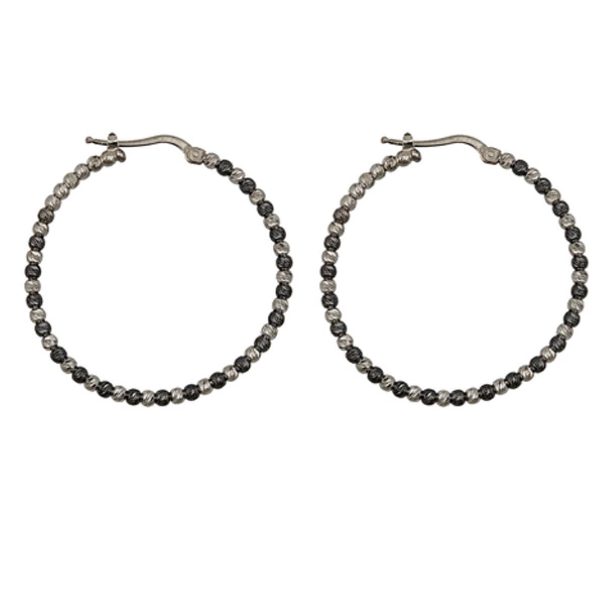 Sterling Silver B&W DC  33x2.5mm Beaded Hoops