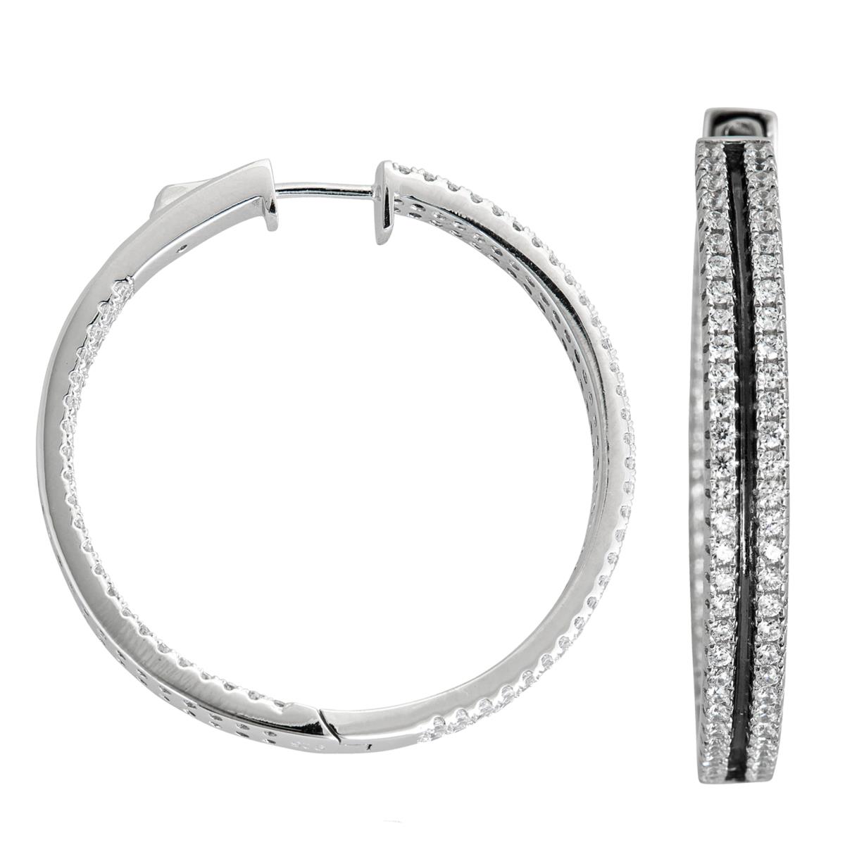 Sterling Silver Pave Hoop with Safety Lock