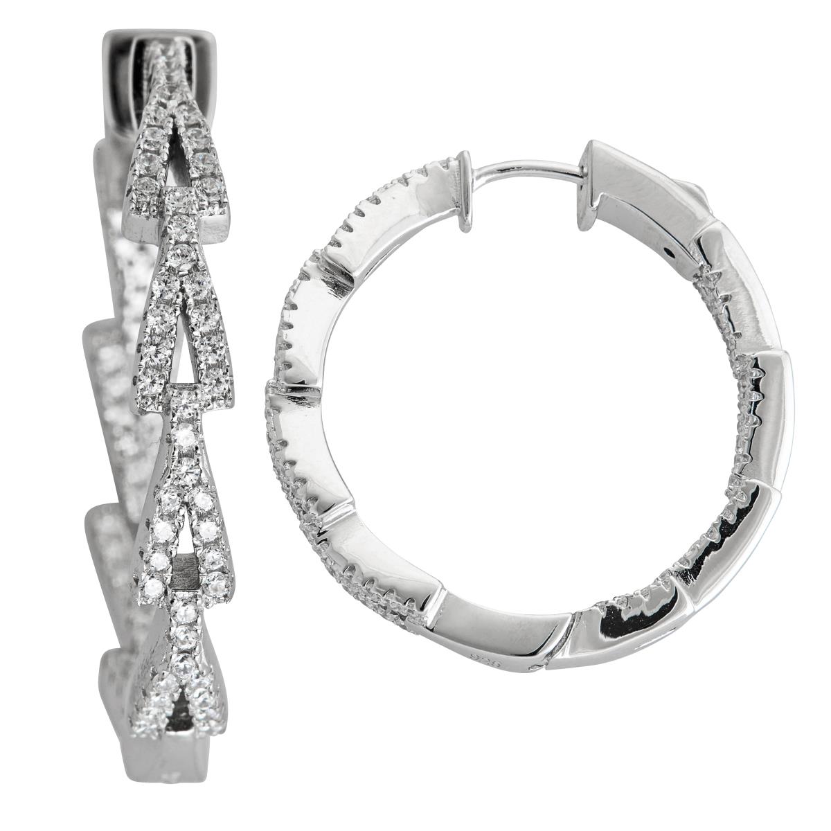 Sterling Silver Pave Zigzag Hoop with Safety Lock