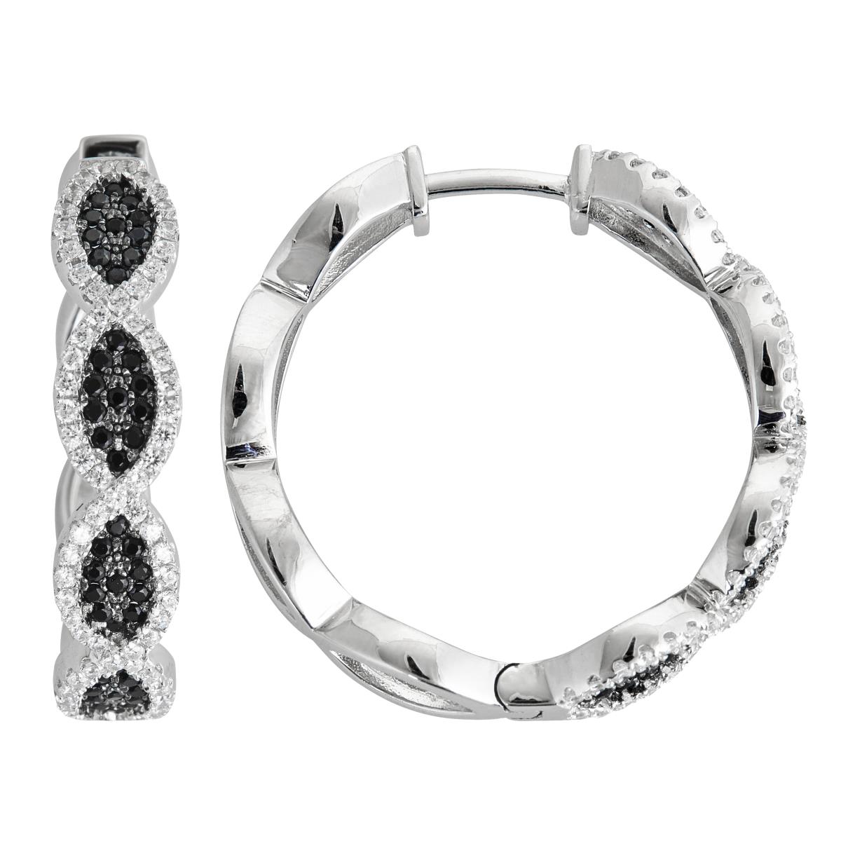 Discontinued-Sterling Silver Black & White Pave Twist Hoop