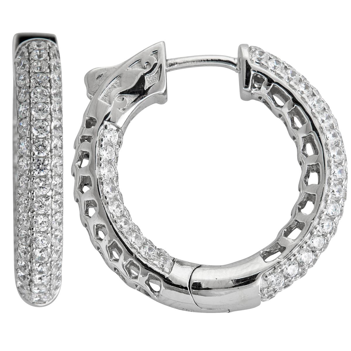 Sterling Silver Inside Outside Pave Hoop with Safety Lock