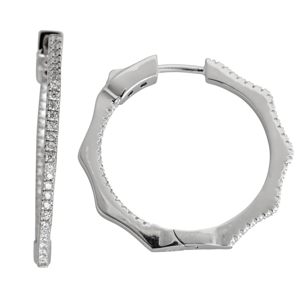 Sterling Silver Octagonal Pave Inside Out Hoops with Safety Lock