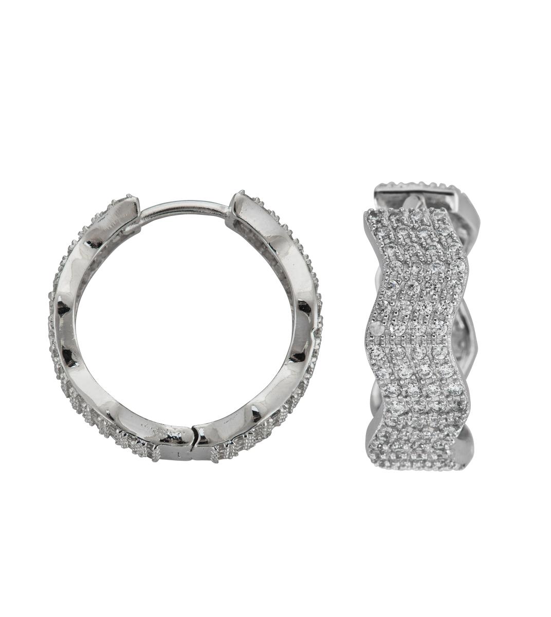 Sterling Silver 21x7mm Micropave Wavy Hoops