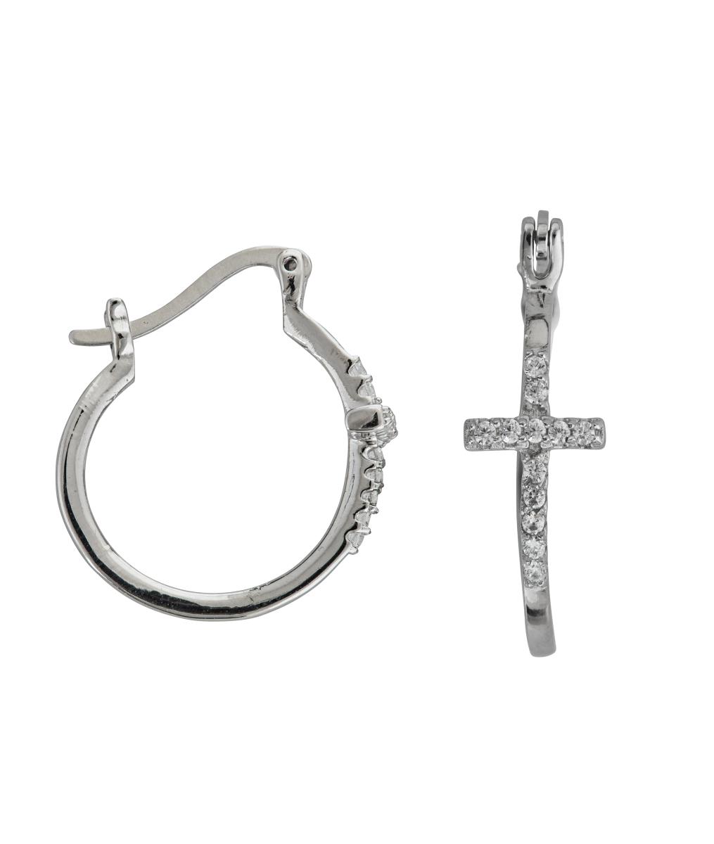 Sterling Silver Pave Cross Hoops