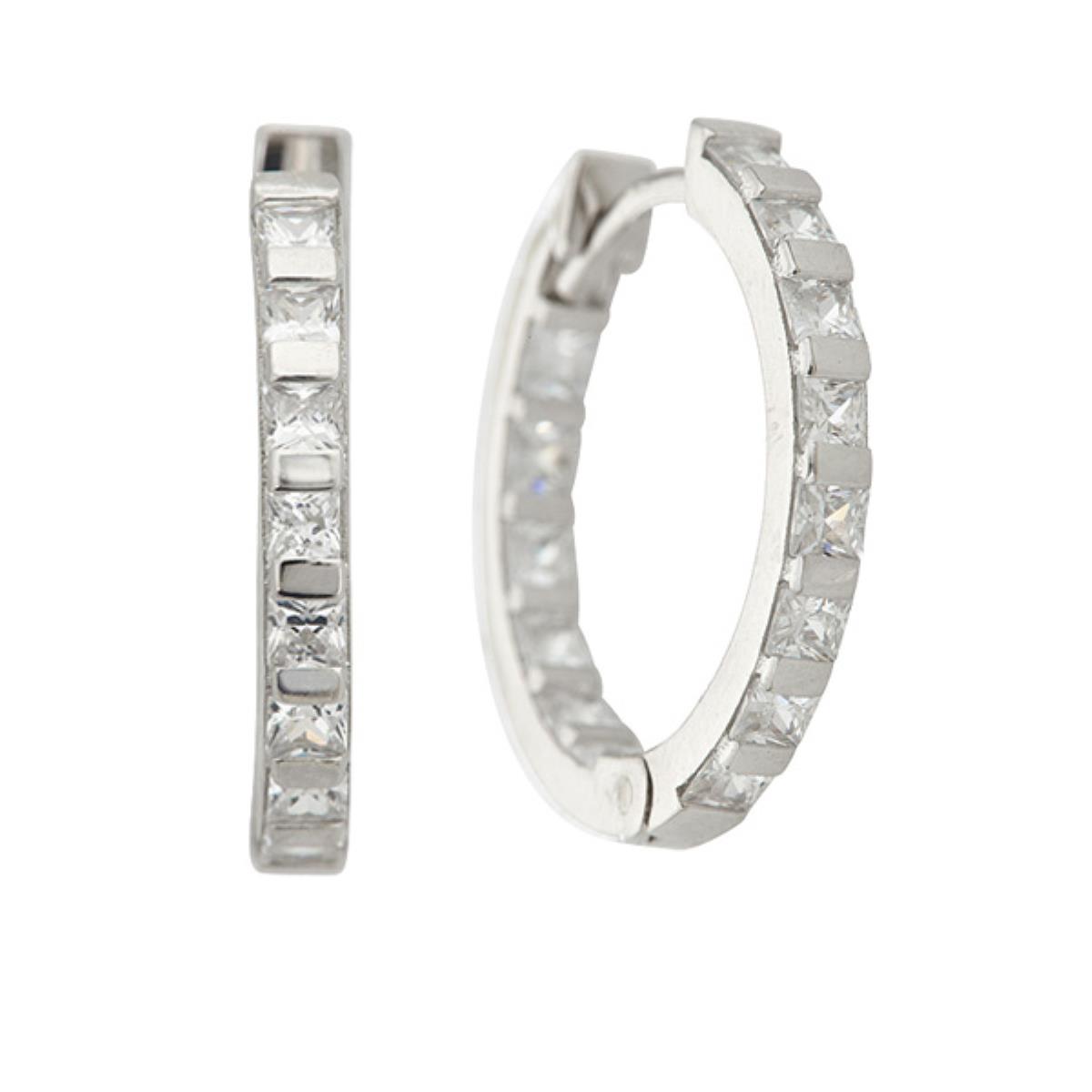 Sterling Silver Princess Cut Inside & Out Hoops