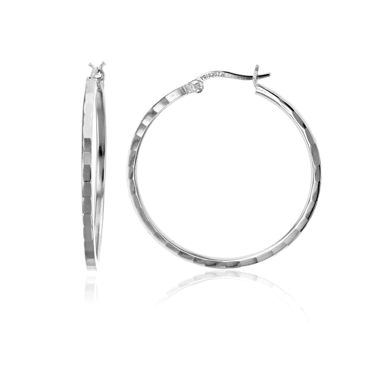 Sterling Silver Rhodium 2X35MM Mirrored Square Tube Hoop