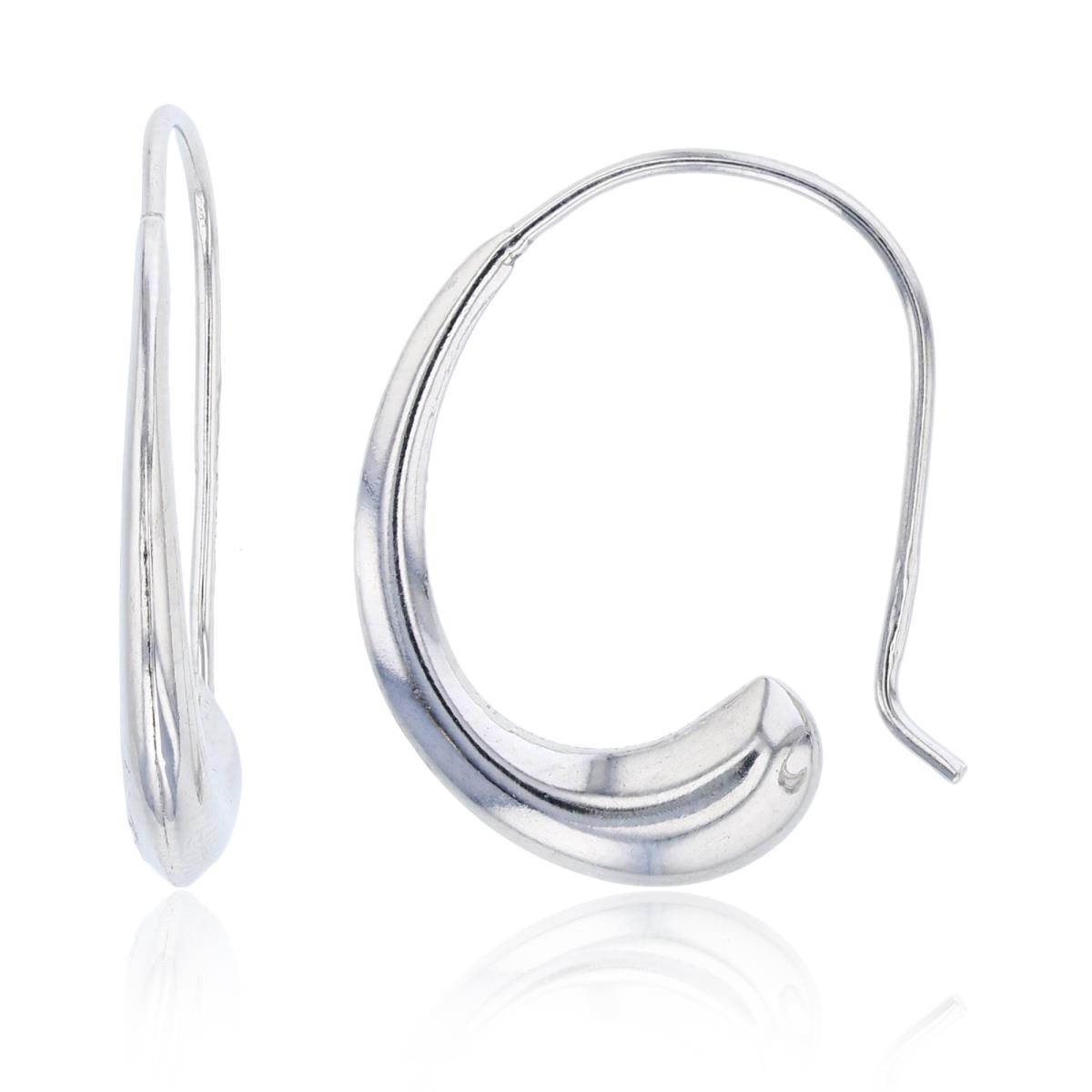 Sterling Silver Rhodium 23x3mm Fish Hook Polished Earring