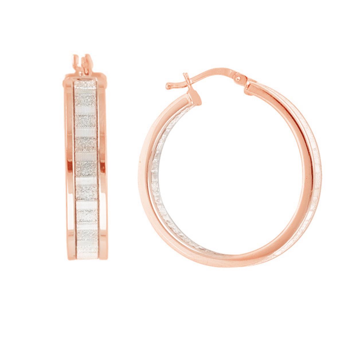 Sterling Silver Rose 6x30MM Glitter Hoops