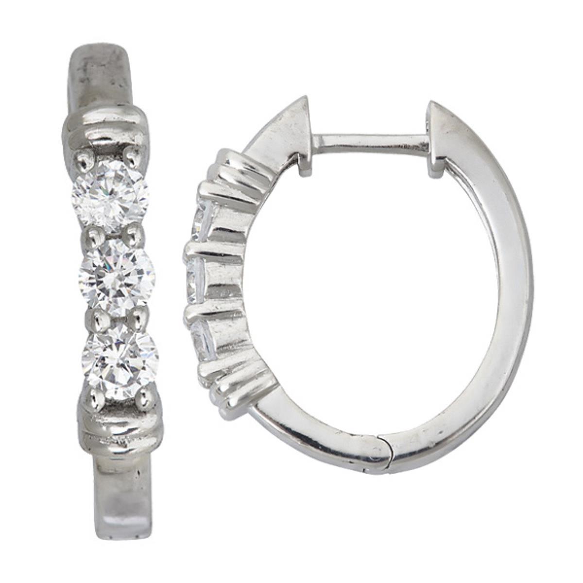 Sterling Silver Pave Frontal Oval Hoop