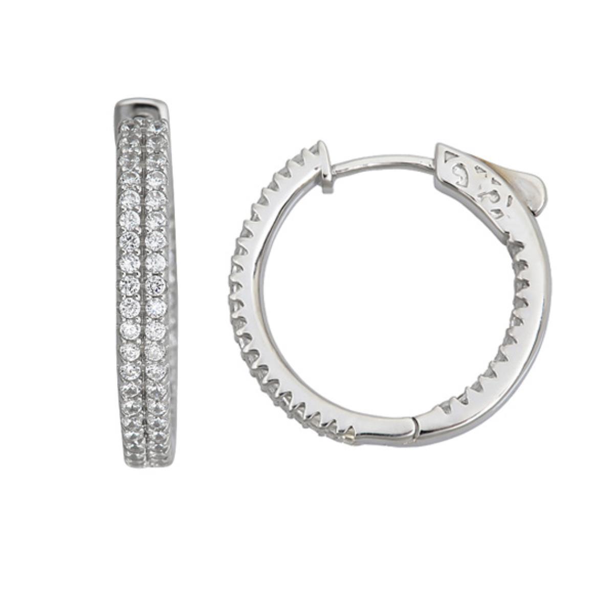Sterling Silver Inside Outside Pave Hoop with Safety Lock