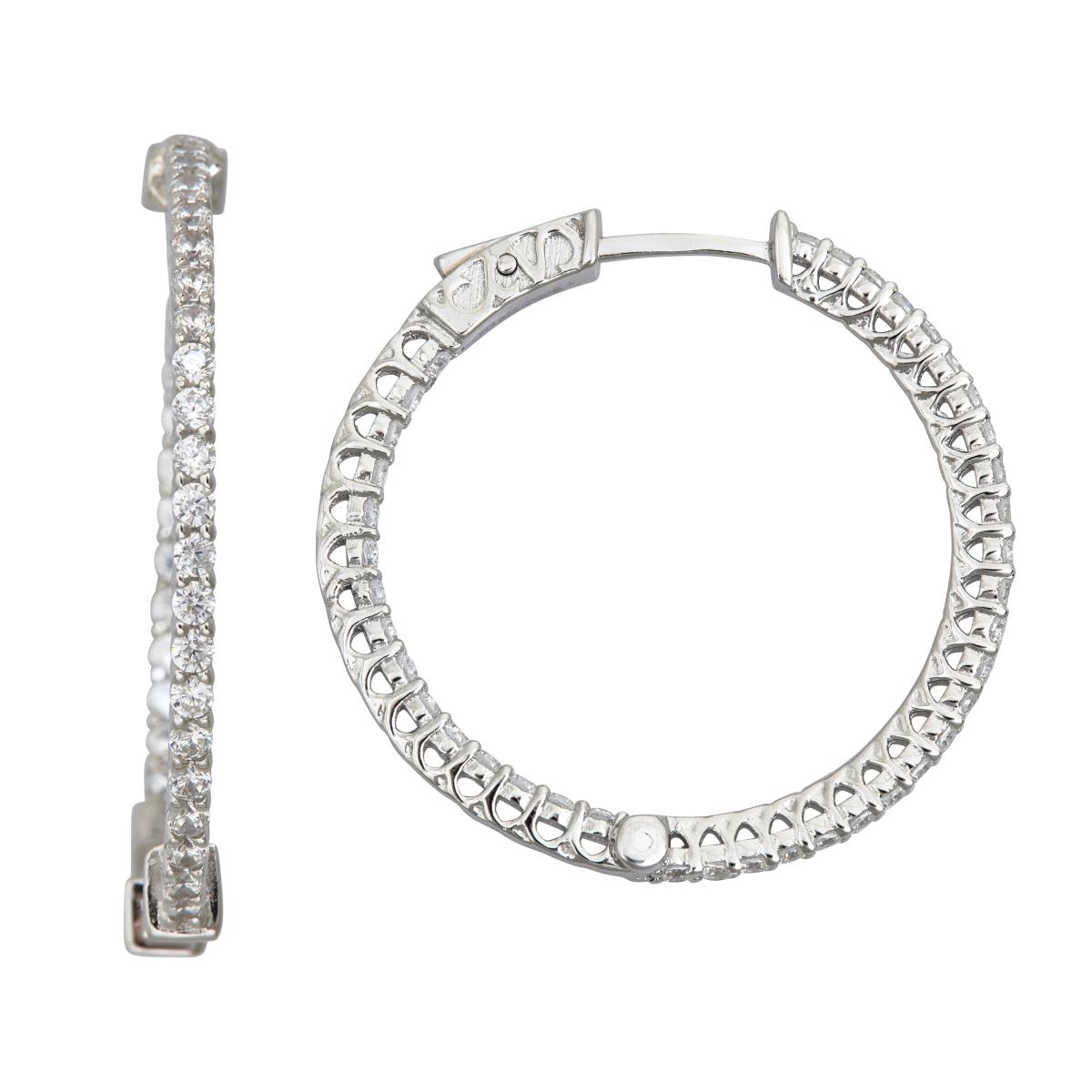 Sterling Silver mm Pave Hoop with Safety Lock