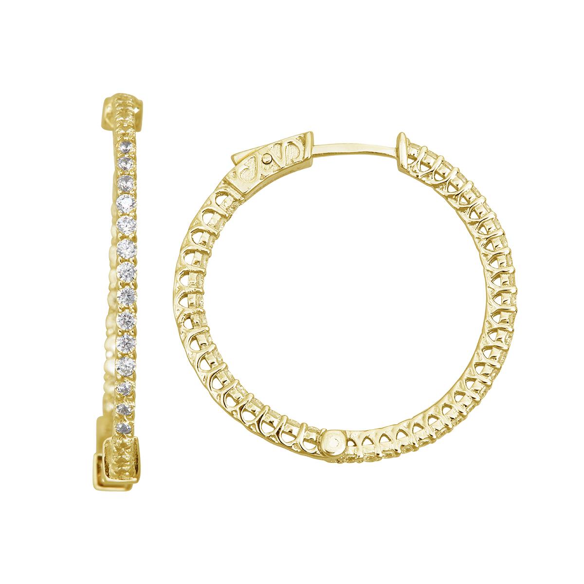 Sterling Silver Yellow 30mm Pave Hoop with Safety Lock
