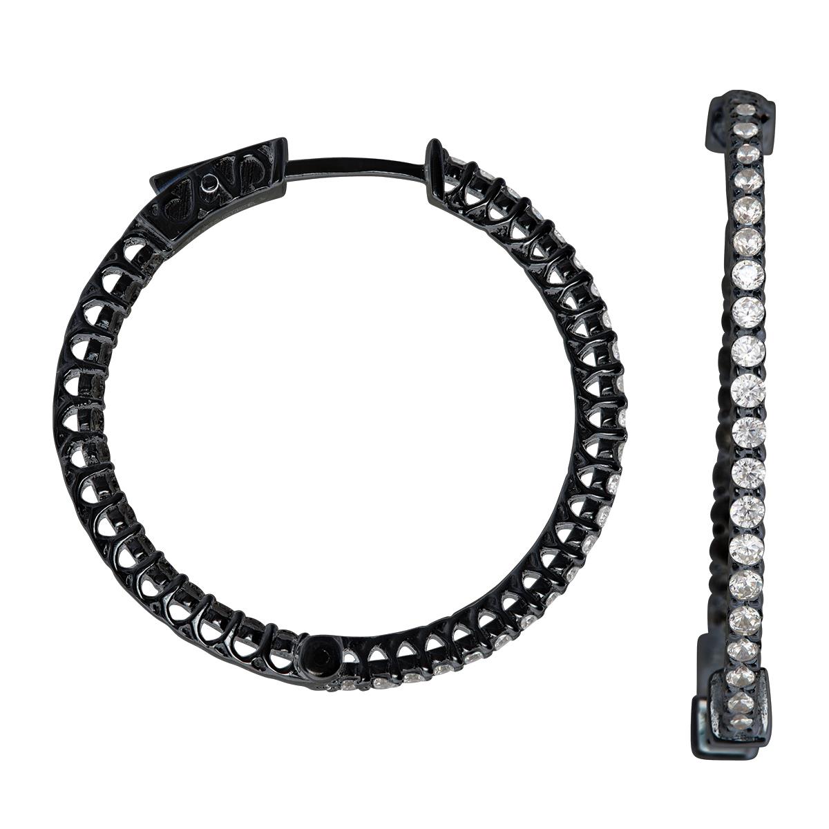 Sterling Silver Black 30mm Pave Hoop with Safety Lock
