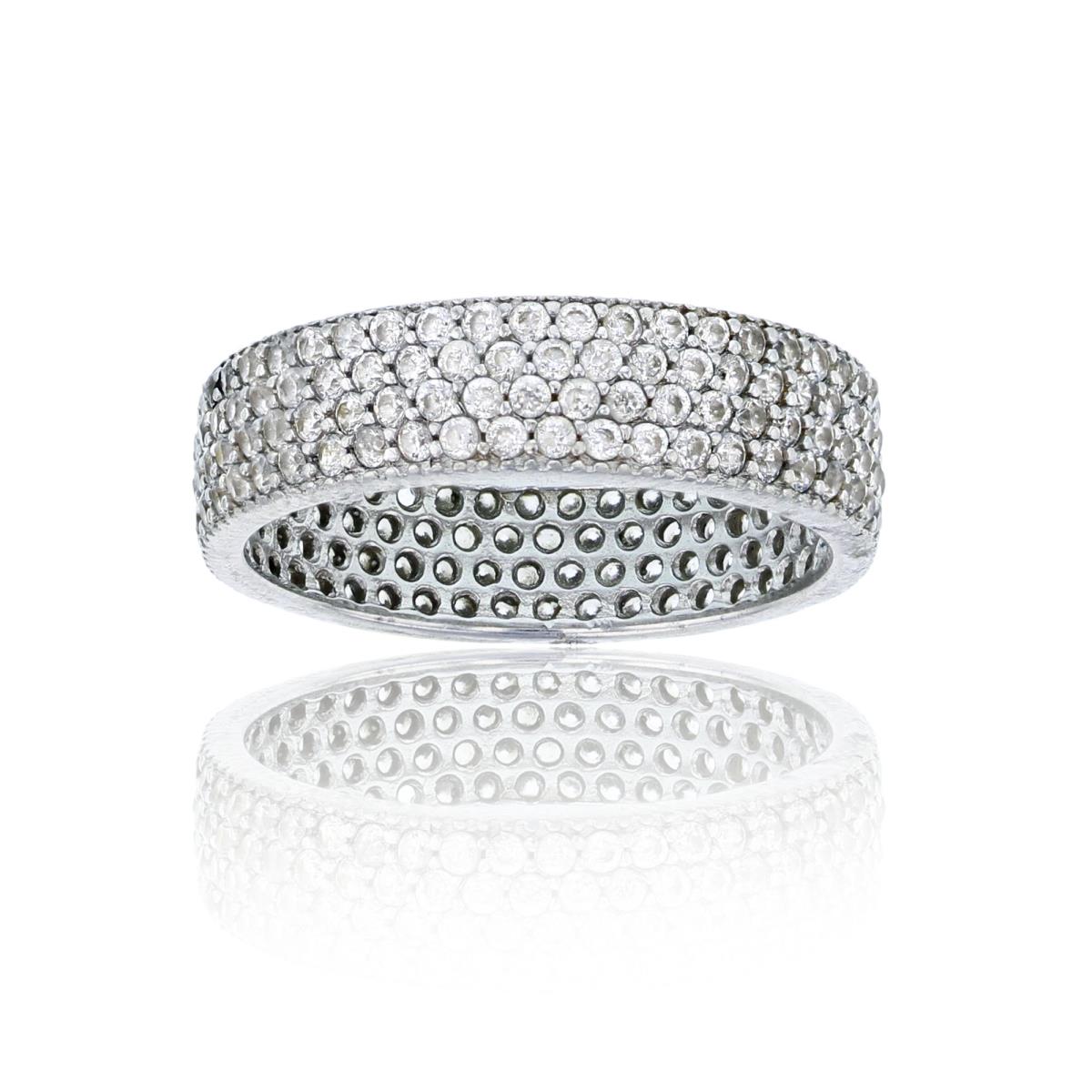 Sterling Silver Rhodium 5.5mm 4 Row Pave Eternity Band