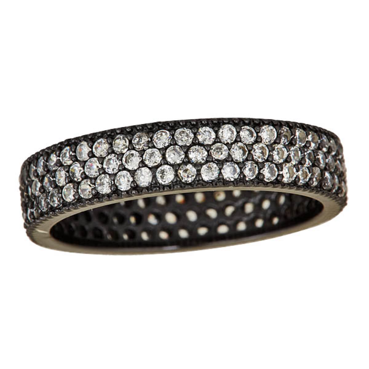 Sterling Silver Black 3 Row Pave 5mm  Eternity Band