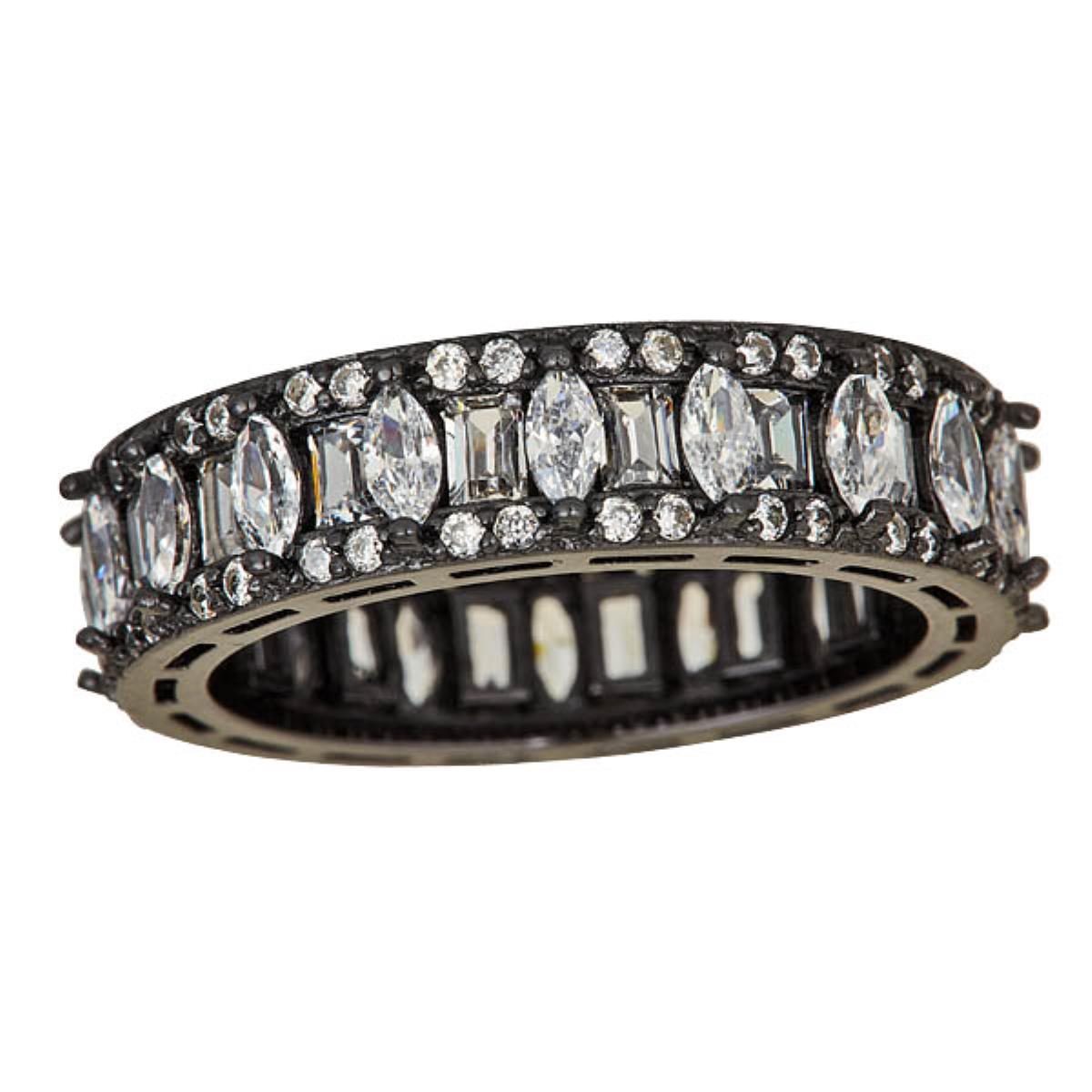 Sterling Silver Black  6mm  Multi Stone Eternity Band