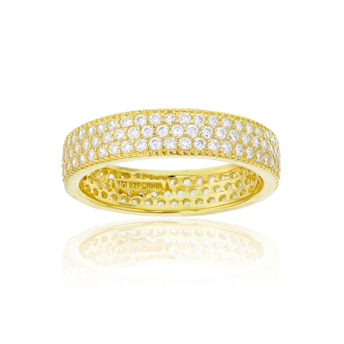 Sterling Silver Yellow  5mm  3 Row Pave Eternity Band