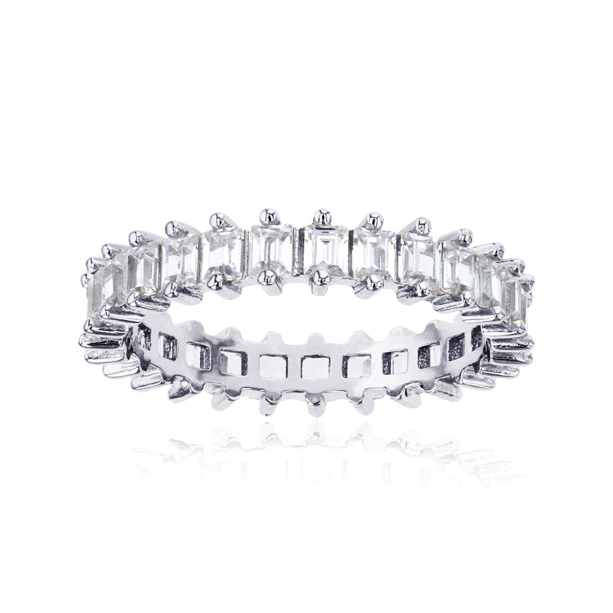 Sterling Silver Rhodium 3.5mm Baguette Eternity Band