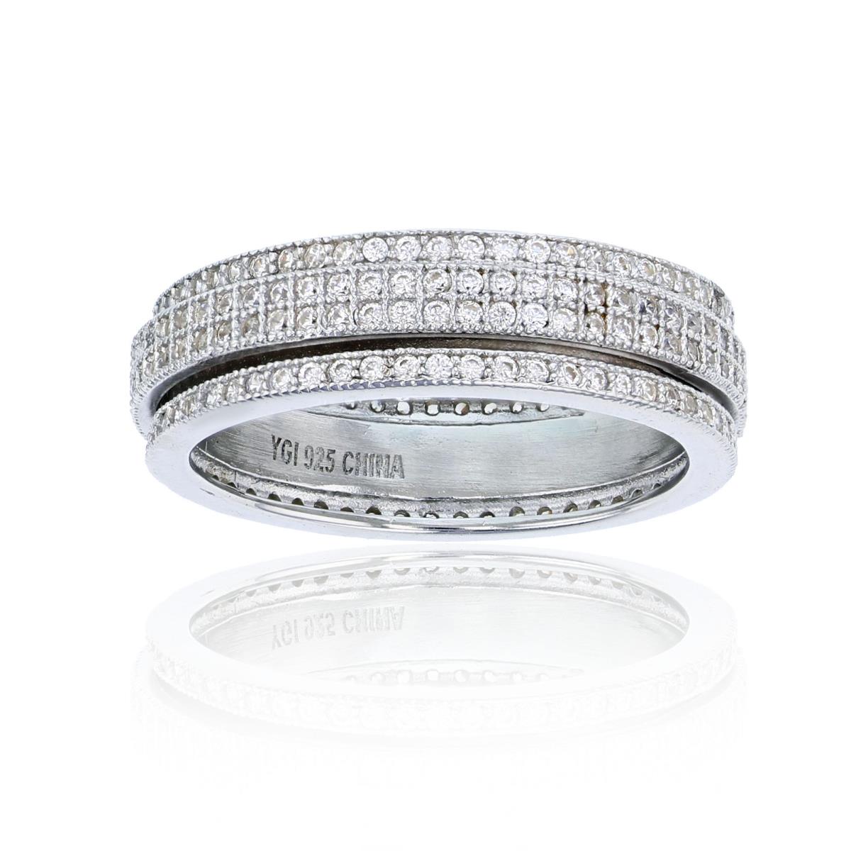 Sterling Silver Rhodium 6.5mm   Micropave Spinner Ring