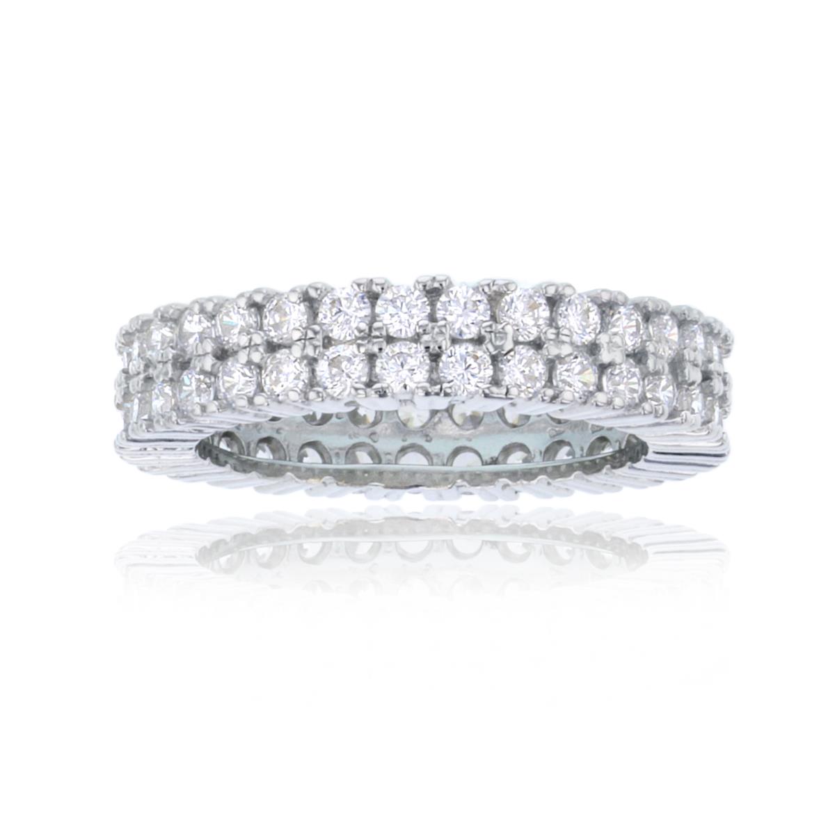 Sterling Silver  Rhodium 5mm 2 Row Pave Eternity Ring