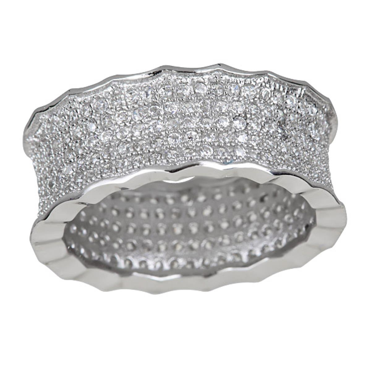 Sterling Silver Rhodium 8mm Pave Edgy Eternity Ring