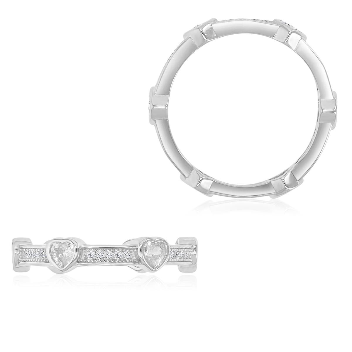 Sterling Silver Hearts Eternity  Polished 4mm Ring