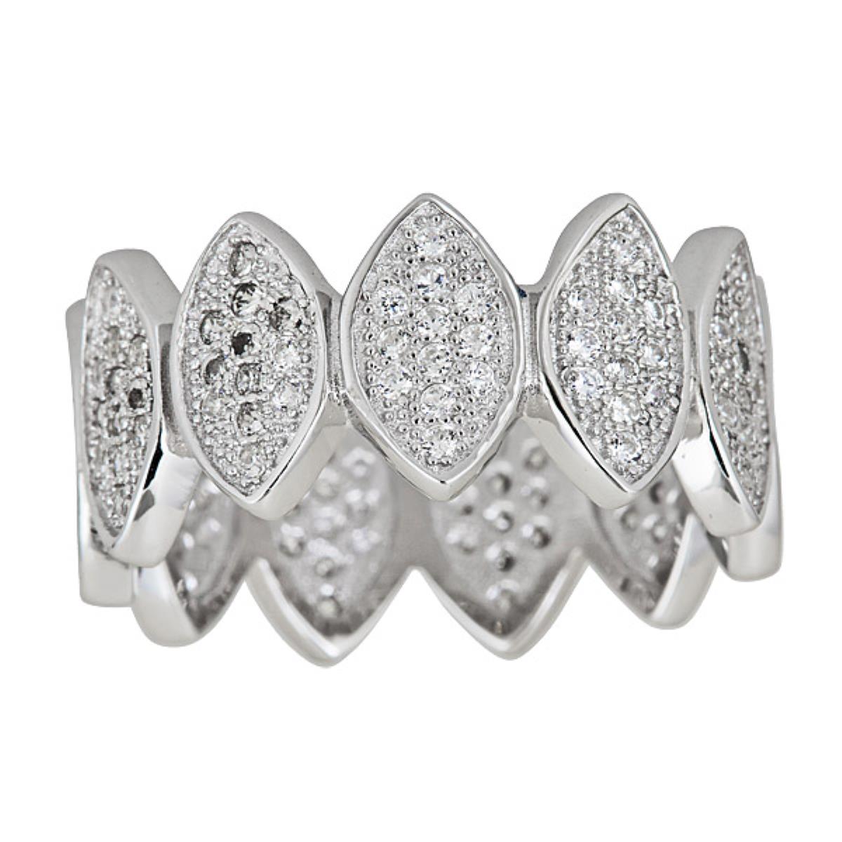 Sterling Silver Rhodium 10mm Marquis Shape Pave Eternity Ring