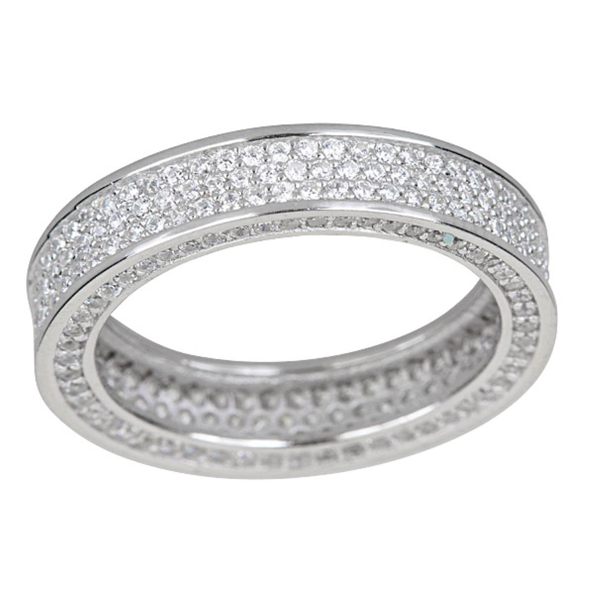 Sterling Silver Rhodium 5mm  3 Row Full Pave Eternity Ring