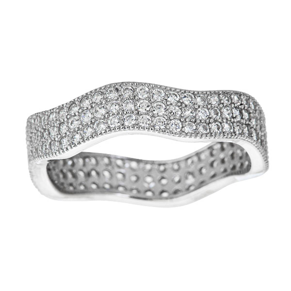 Sterling Silver Rhodium 4.6mm  Pave Wave Eternity Ring