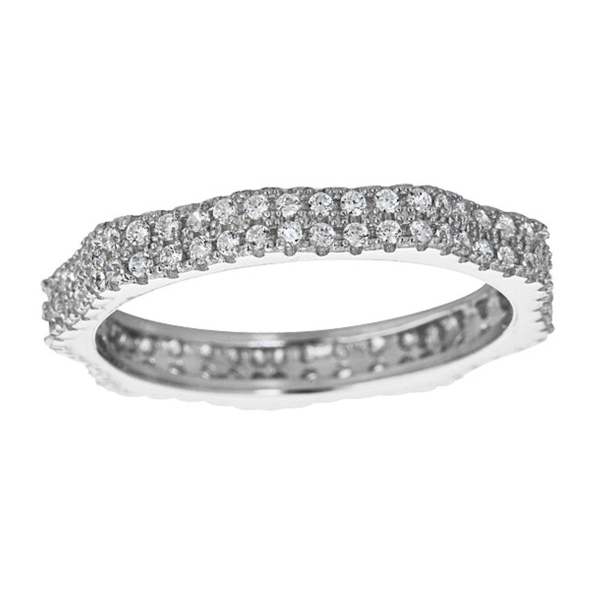 Sterling Silver  Rhodium 3.5mm Octagonal Pave Eternity Ring