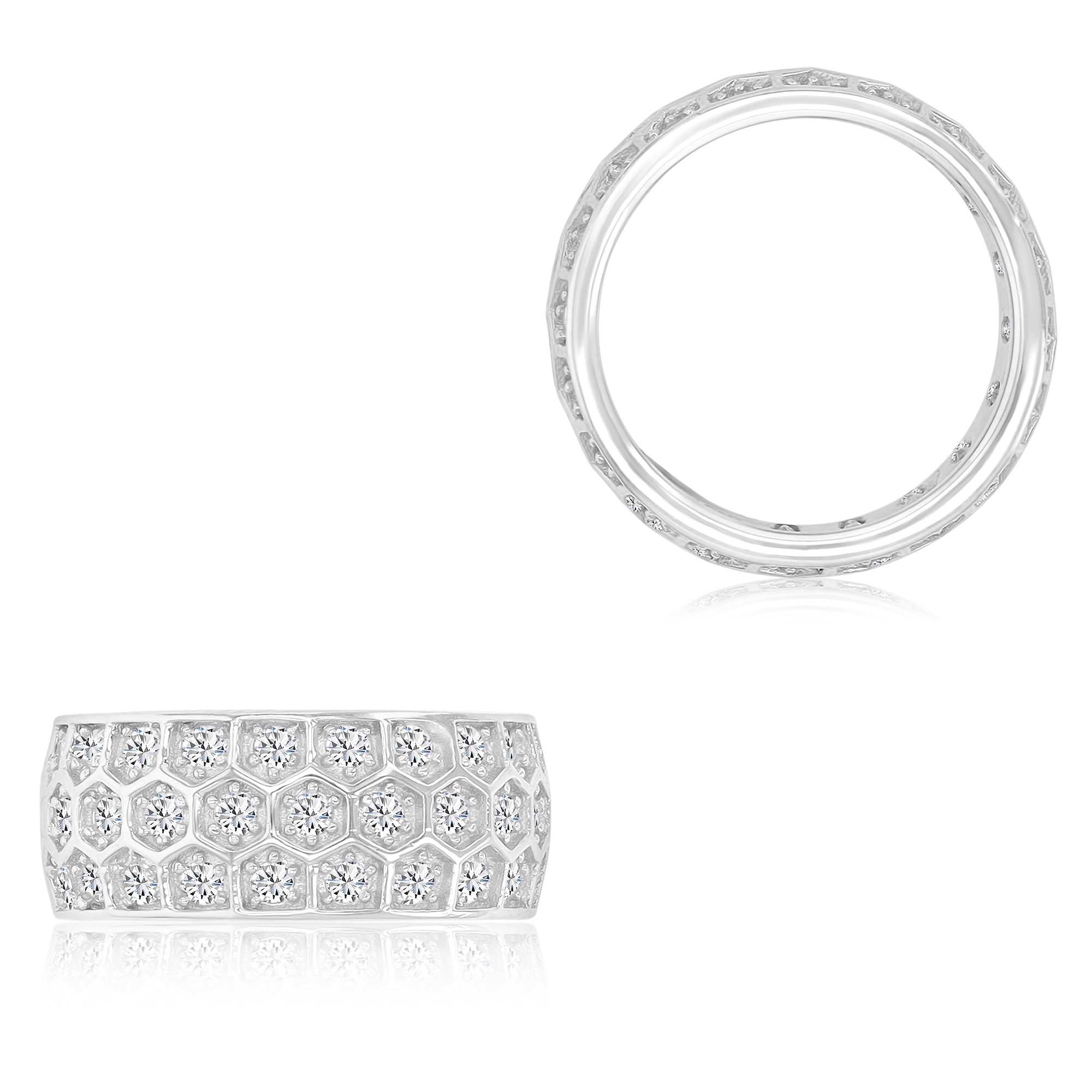 Sterling Silver  Rhodium 9mm Eternity Honeycomb Pave Ring