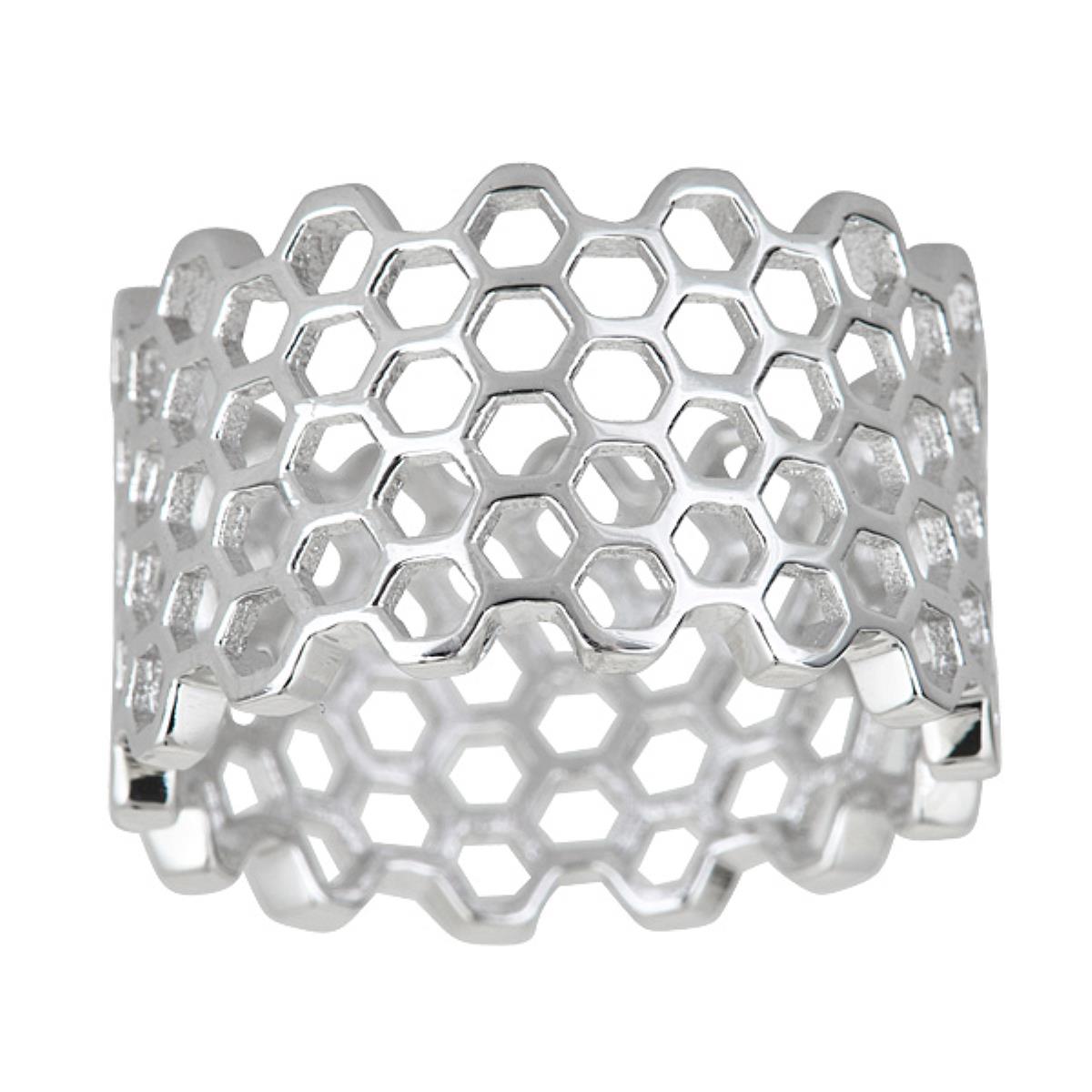 Sterling Silver Rhodium 11.5mm Honeycomb Ring