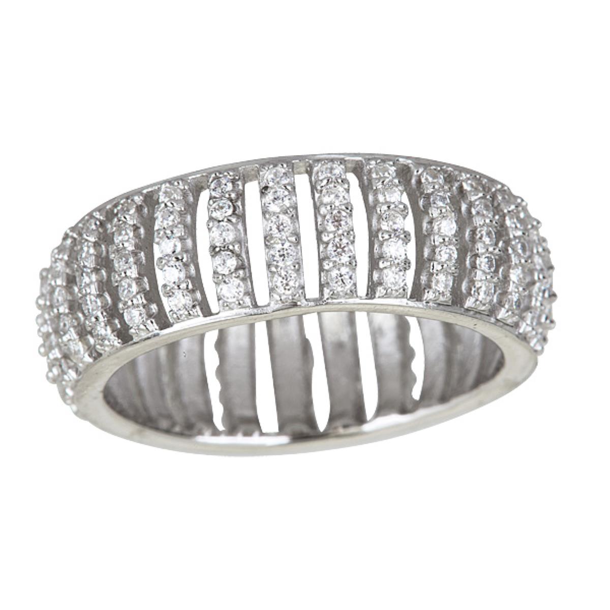 Sterling Silver Rhodium 9.3mm  Beveled Pave Eternity Ring