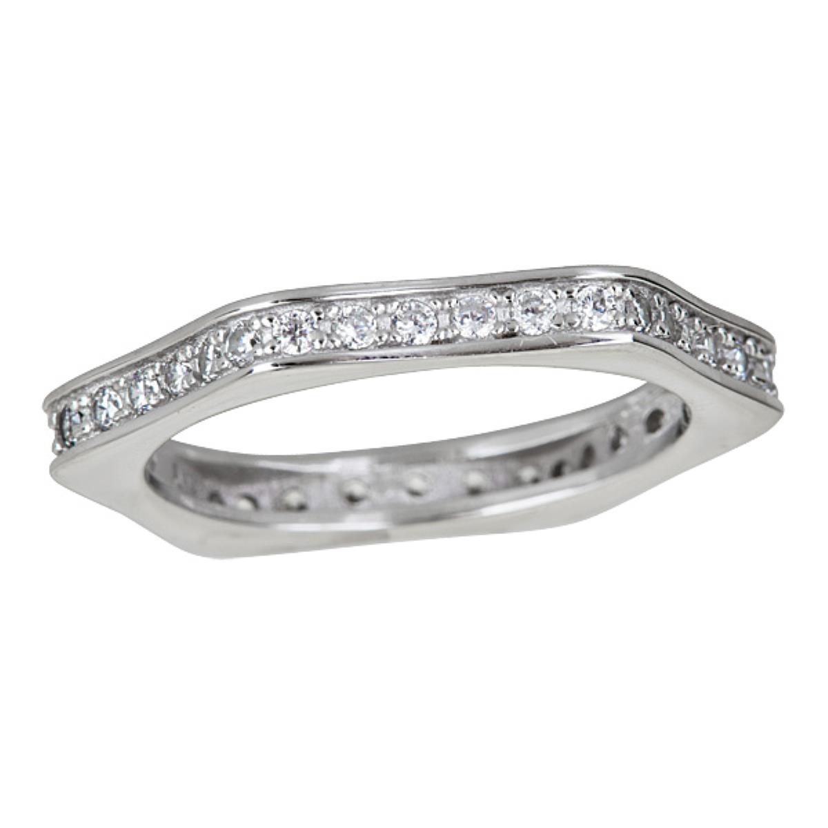 Sterling Silver  Rhodium 2.8mm Octagonal Pave Eternity Ring