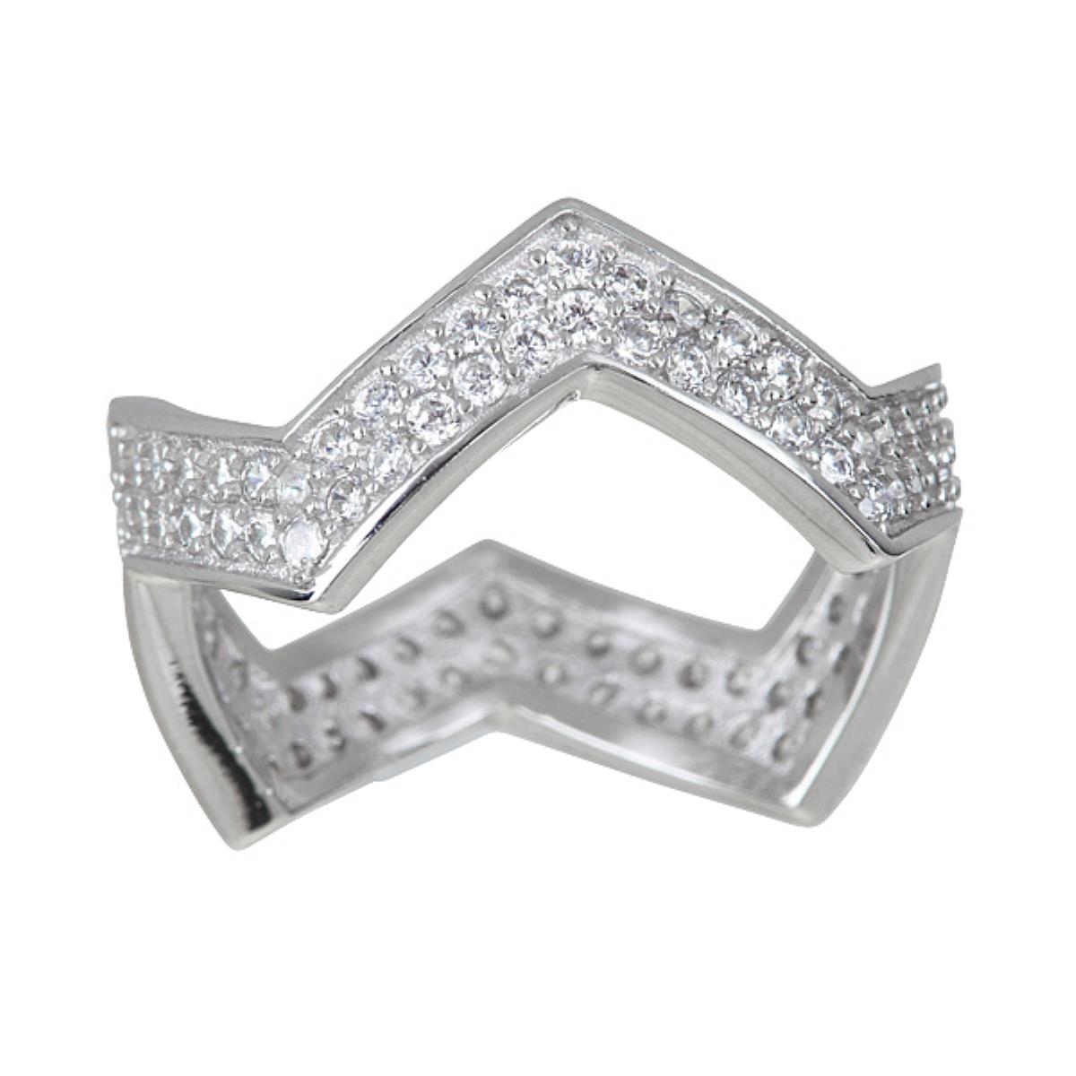 Sterling Silver Rhodium 5.25mm  Pave Zigzag Eternity Ring