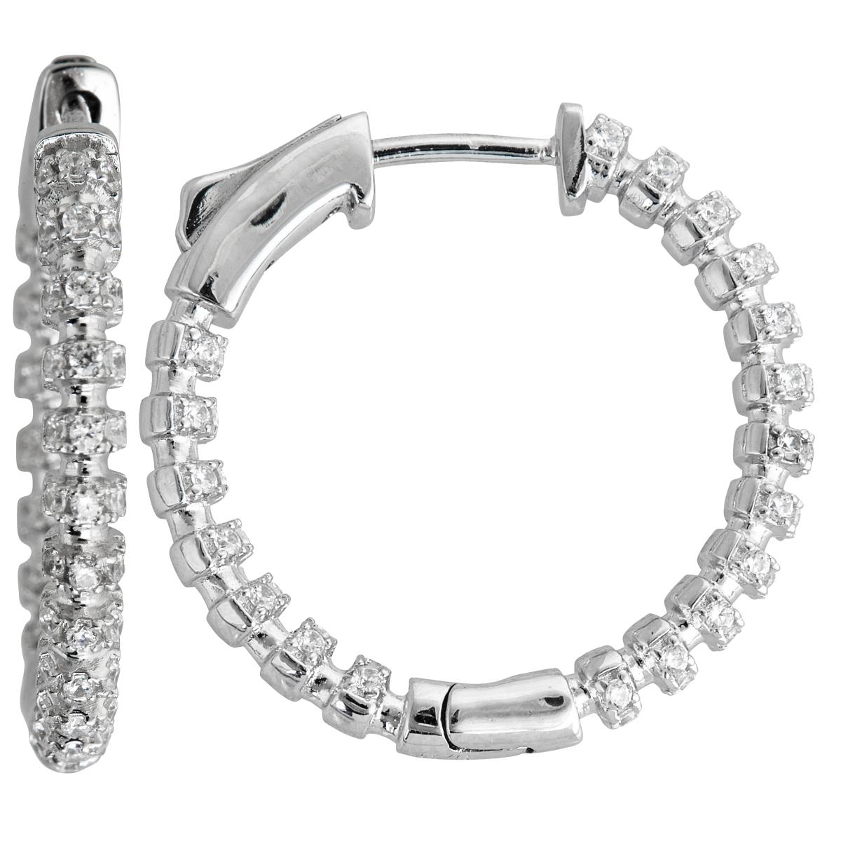 Sterling Silver 30mm Pave Rippled Inside Out Hoop with Safety Lock