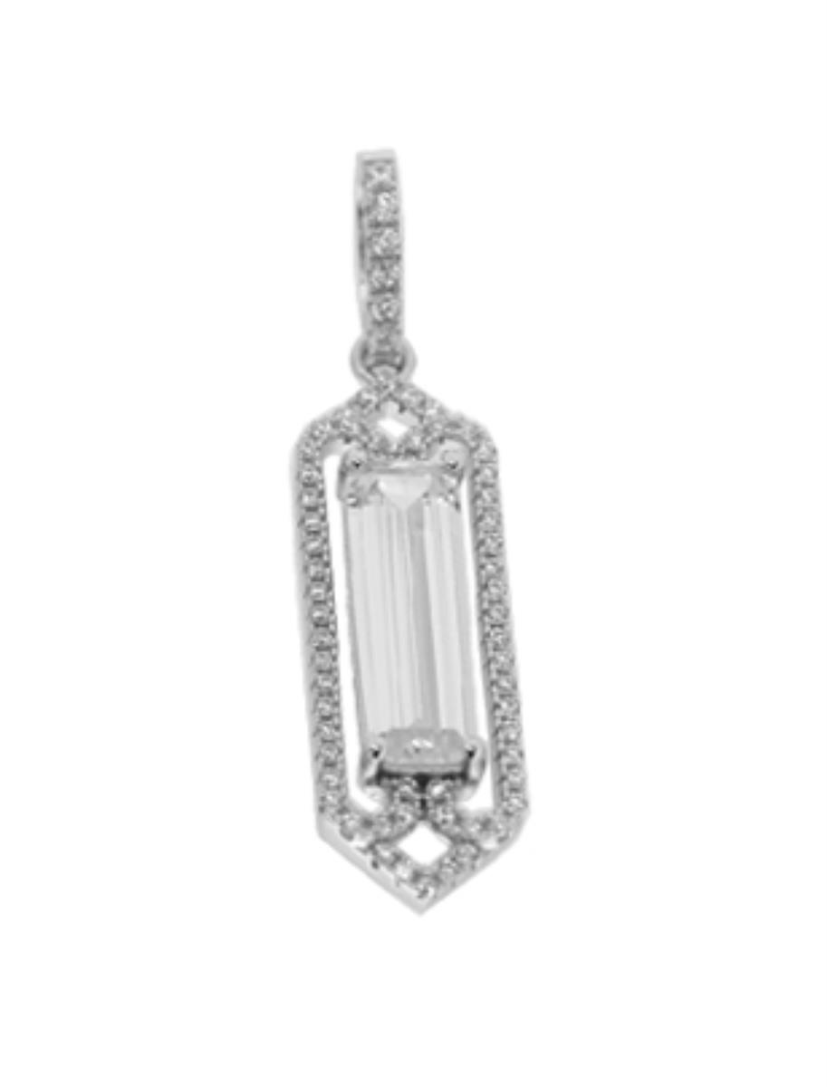 Sterling Silver 4x12mm Baguette Pave Antique Pendant