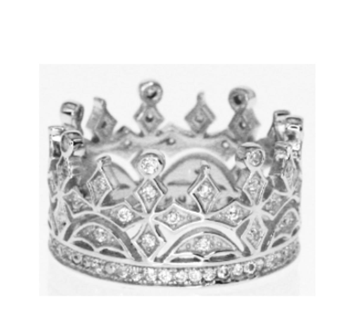 Sterling Silver Rhodium Crown Fashion Ring