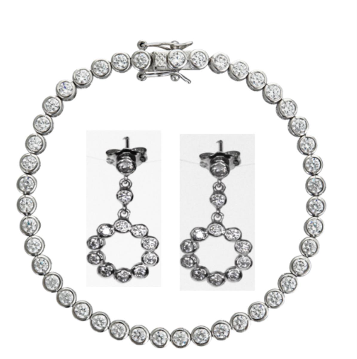 Sterling Silver Dangling Ear & Bracelet Set