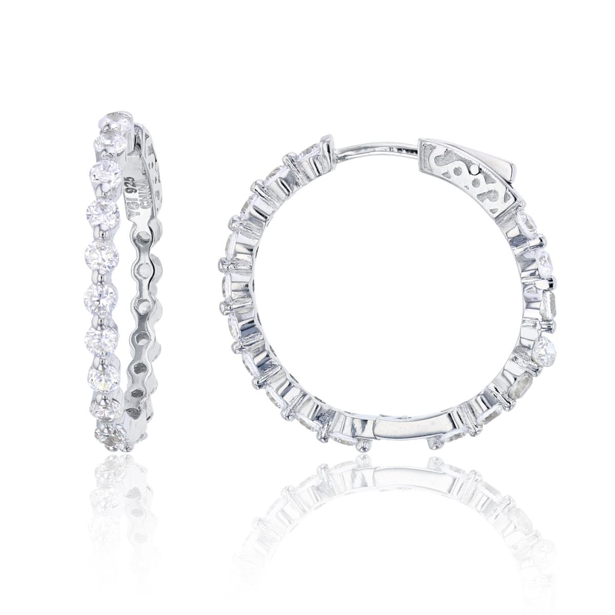 Sterling Silver 2.5x25MM Round Safety Lock Hoop Earrings