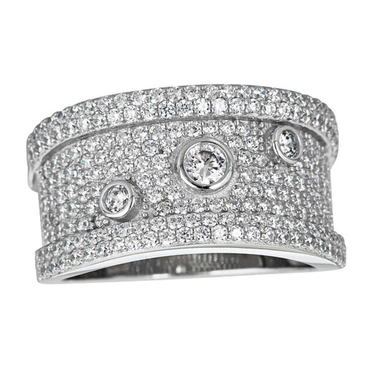 Sterling Silver Micropave Floating Bezel Fash Ring