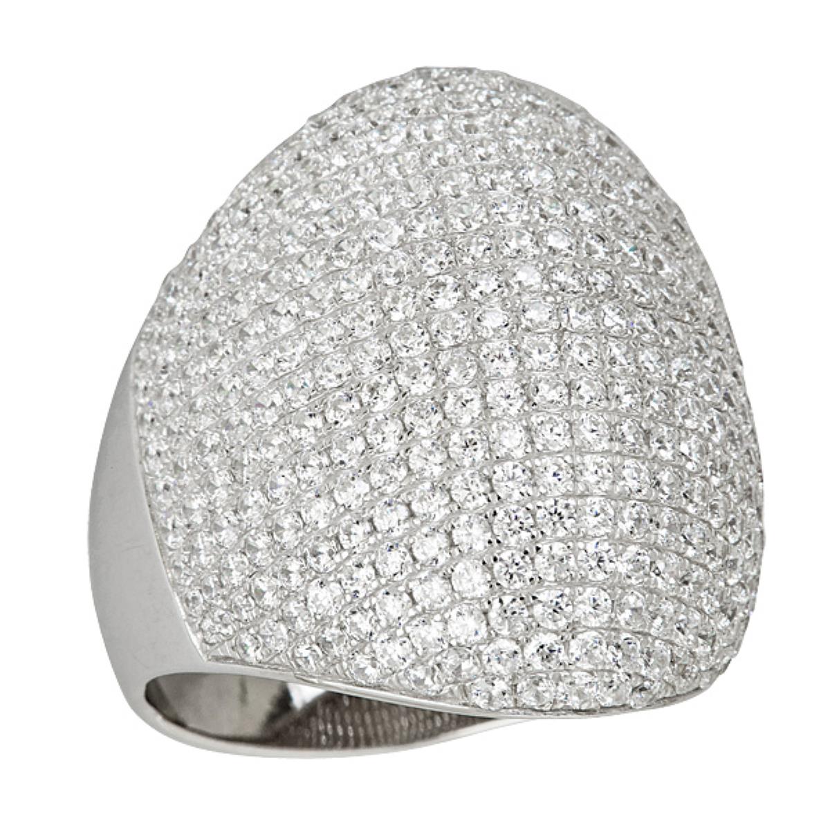 Sterling Silver Concave Pave Fash Ring