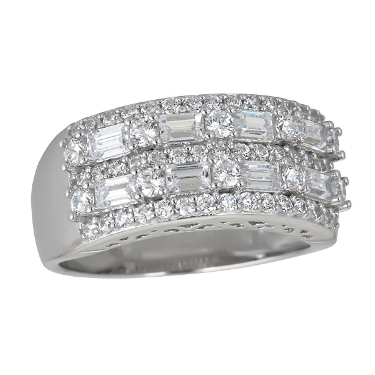 Sterling Silver Horizontal Baguette Half Band Pave Ring