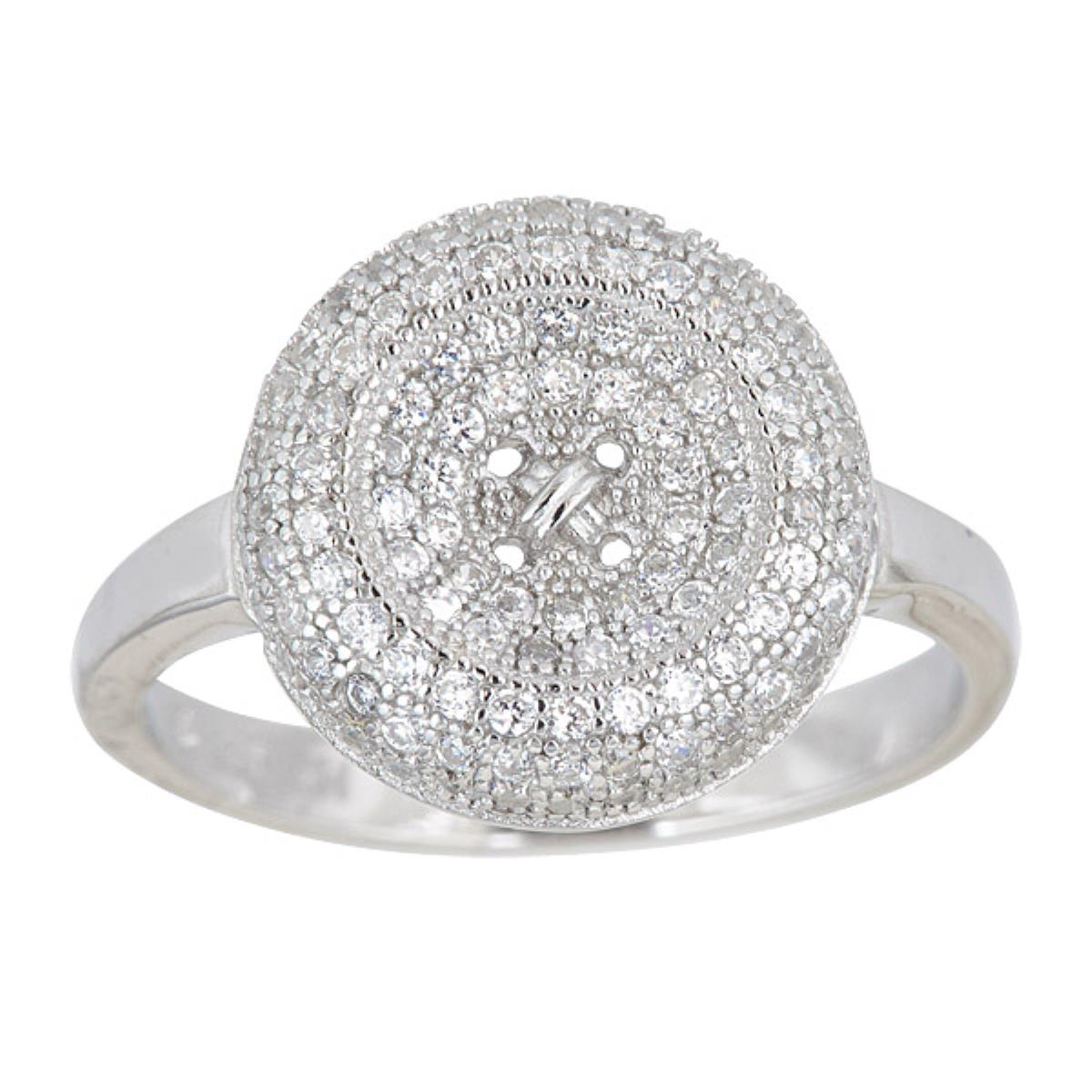Sterling Silver Sewn Button Pave Ring