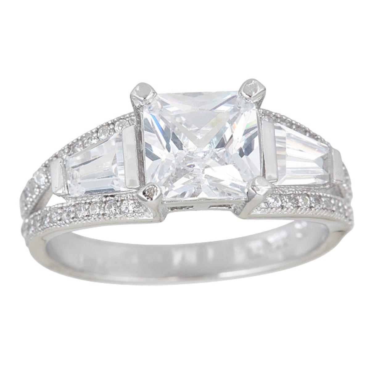 Sterling Silver mm Princess Cut 3 Stone Ring
