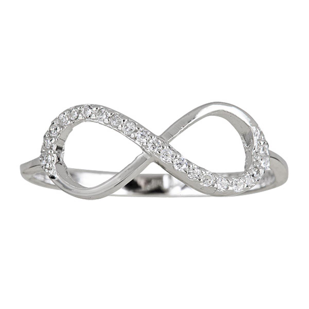 Sterling Silver Rhodium 17x7mm Pave Infinity Ring