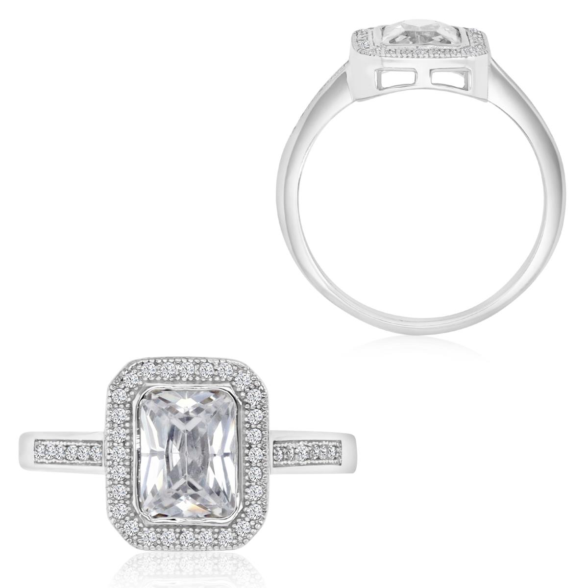 Sterling Silver mm Emerald Cut Halo Eng Ring