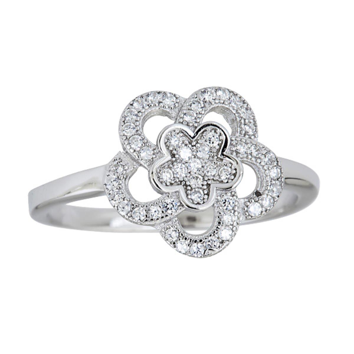 Sterling Silver Pave Flower Ring