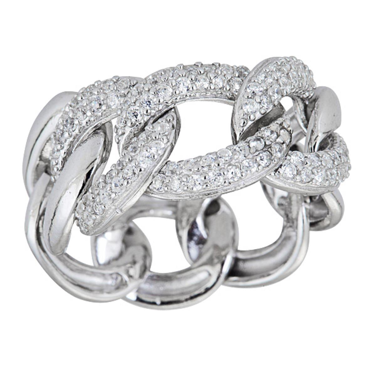 Sterling Silver Pave Cuban Link Ring
